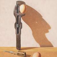 Grandfather's tools and yesterday's eggs. Oil on panel. 34 x 42 cm. 2013